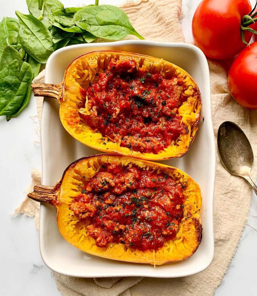 Vegan spaghetti squash with tomato sauce