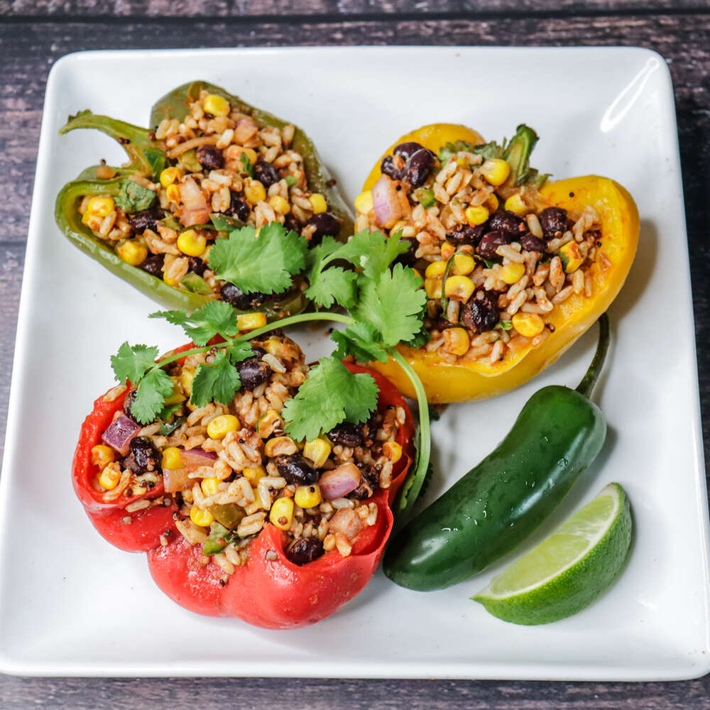 Vegan stuffed bell peppers with quinoa and black beans