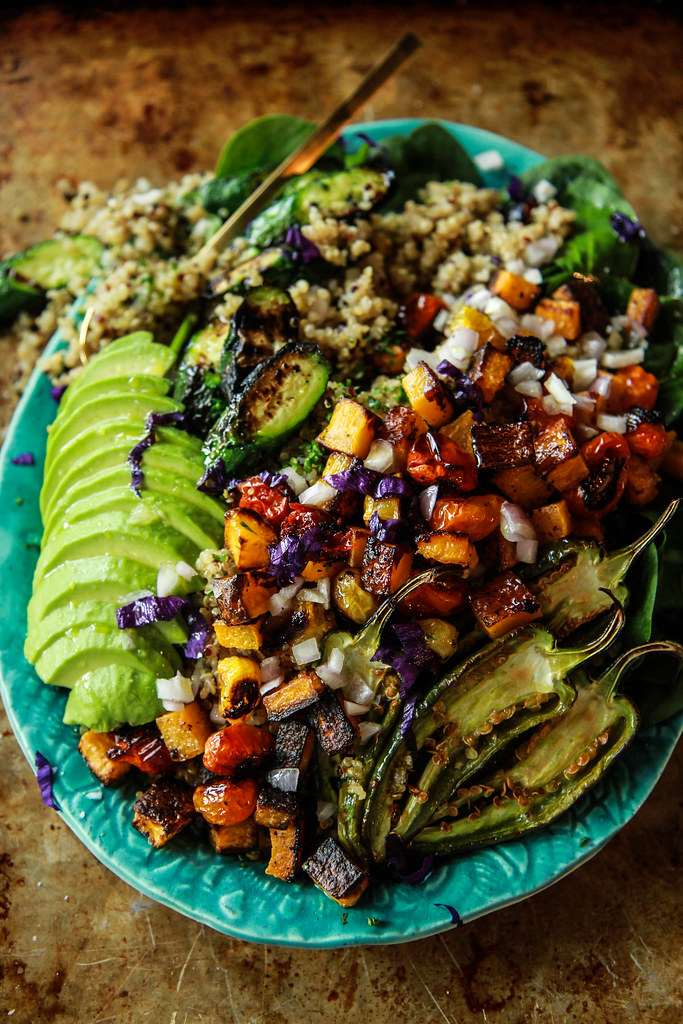 Vegan roasted vegetable quinoa salad