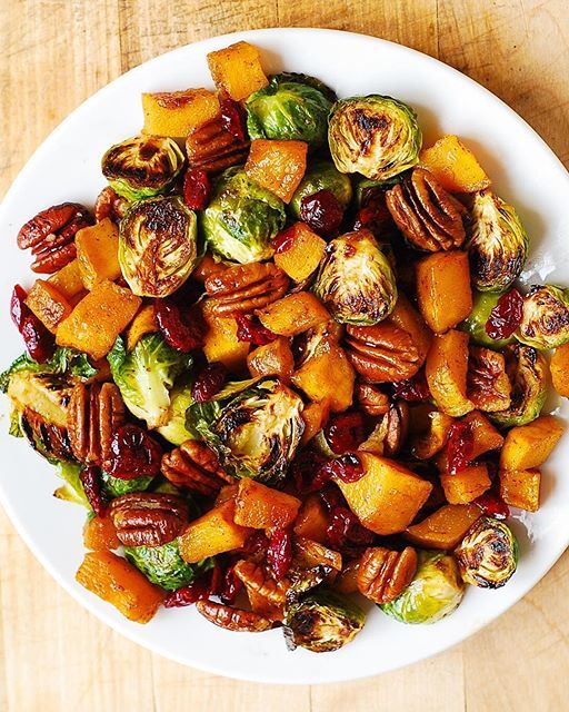 Vegan roasted Brussels sprouts and butternut squash